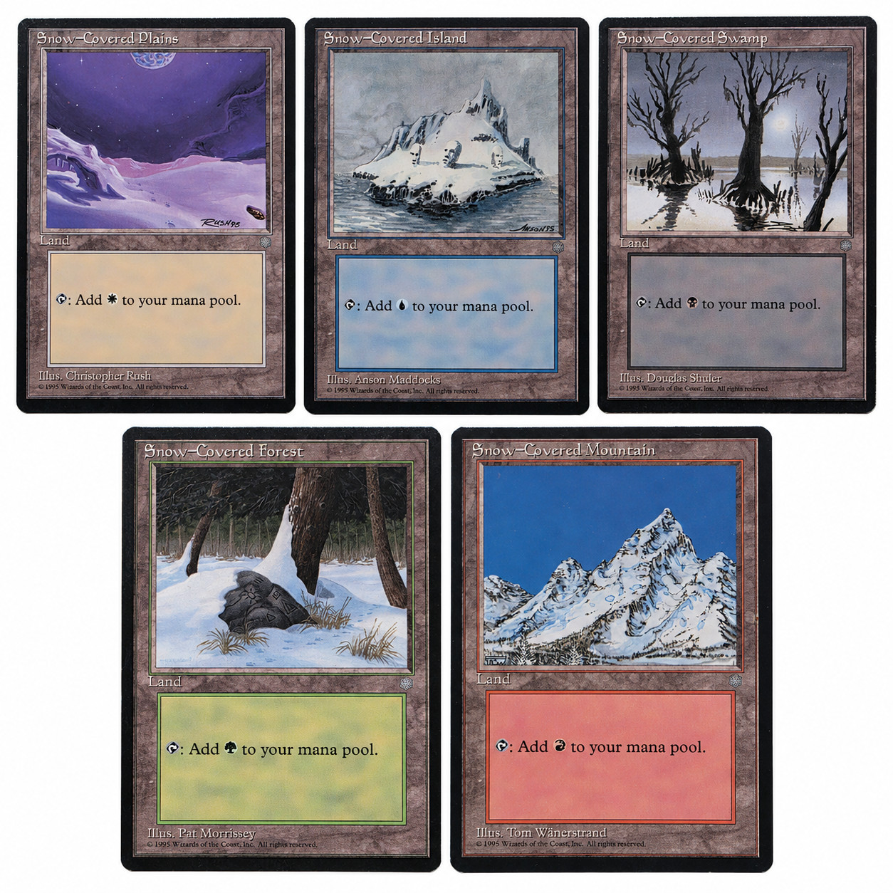MTG Ice Age Snow-Covered Lands Complete 5 Card Set NM 1995 Magic