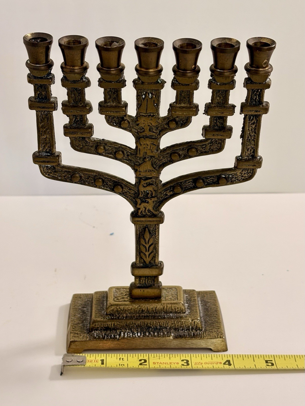 Vtg Brass Menorah 7 Branch Candle Holder Made In Jerusalem 9.5\ Vtg Brass Menorah 7 Branch Candle Holder Made In Jerusalem 9.5\