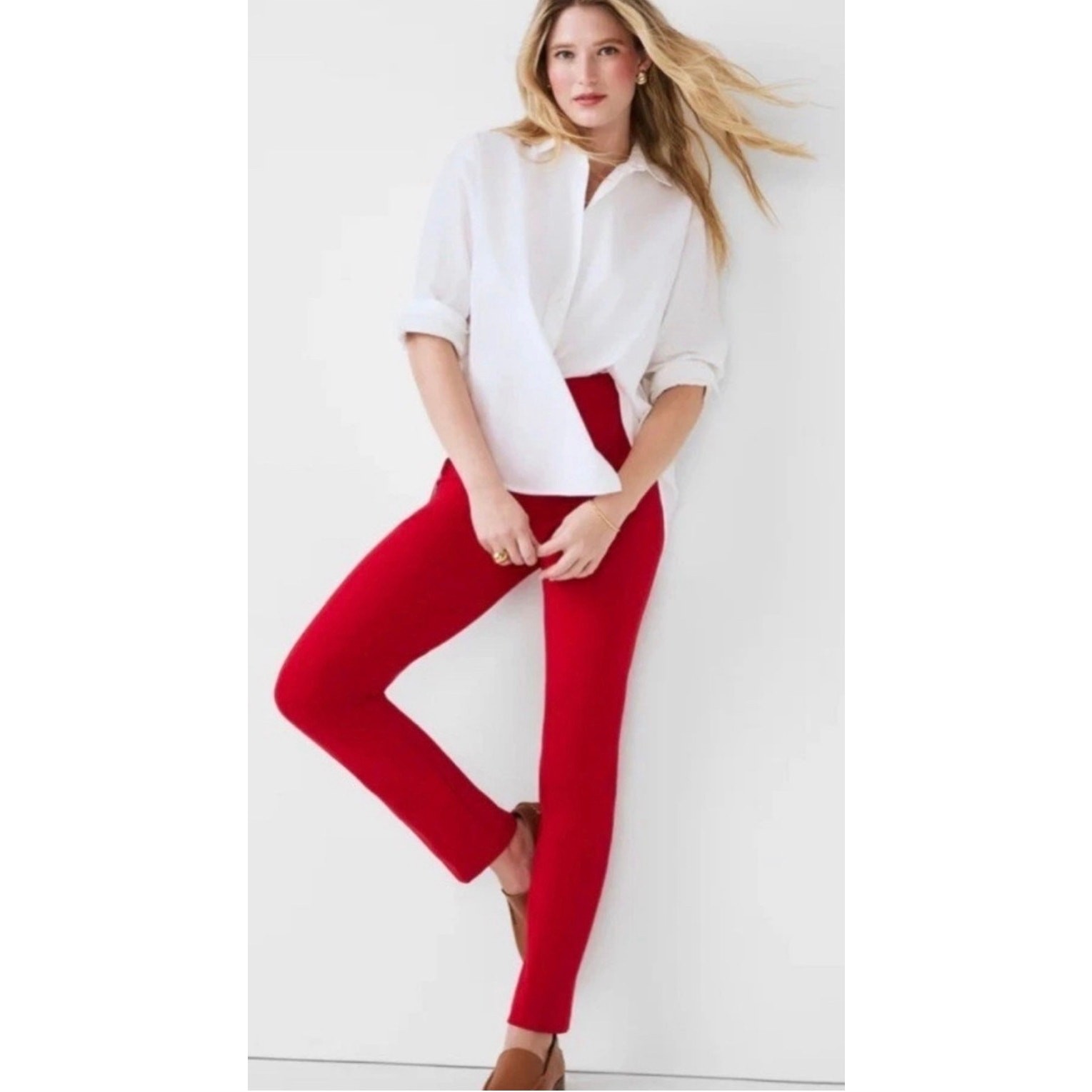 SPANX On-the-Go Ankle Slim Straight Pull-On Pants True Red Size Small NWT 20365R
