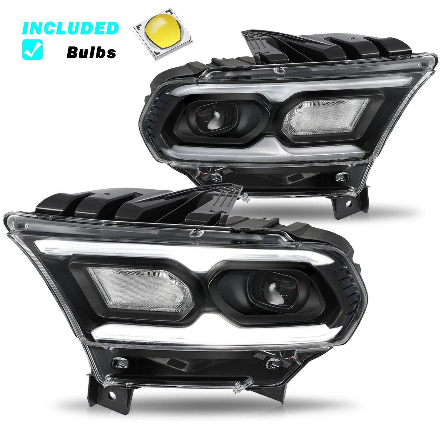 Black Front Pair Set LED Halogen Headlights w/Bulb For 2021-2024 Dodge Durango