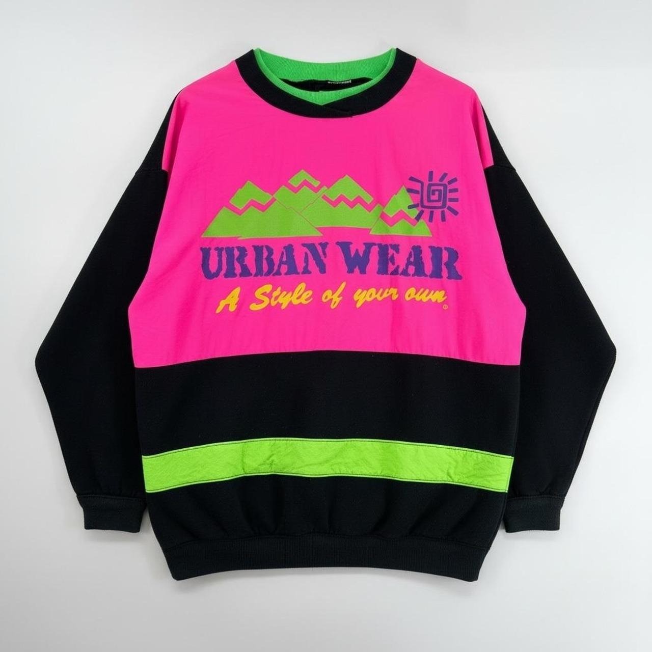 Vintage Urban Wear Neon Pink Green Retro 80s 90s Graphic Crewneck Sweatshirt