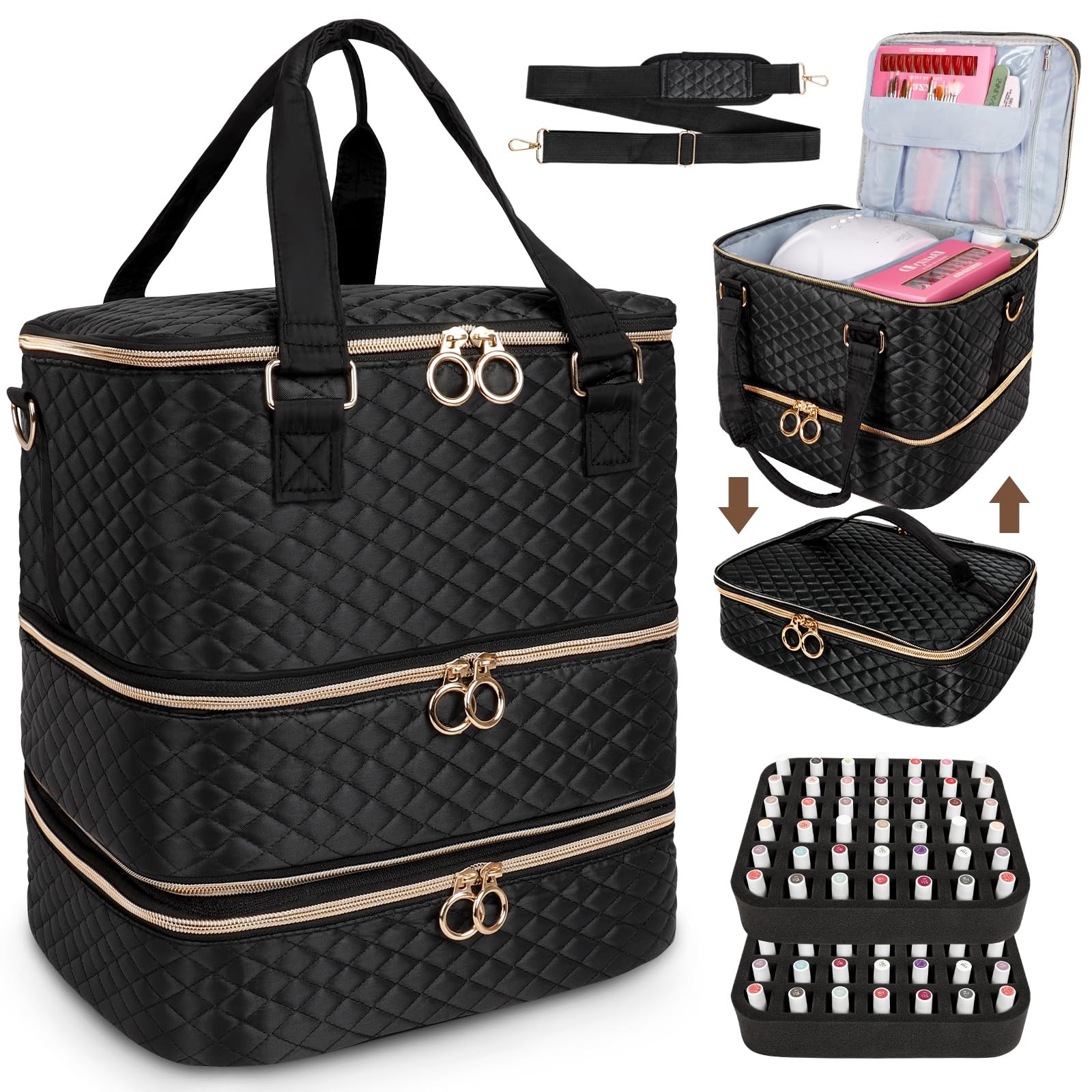 MZTXY Nail Polish Organizer Bag Holds 84 Bottles, Black MZTXY Nail Polish Organizer Bag Holds 84 Bottles, Black