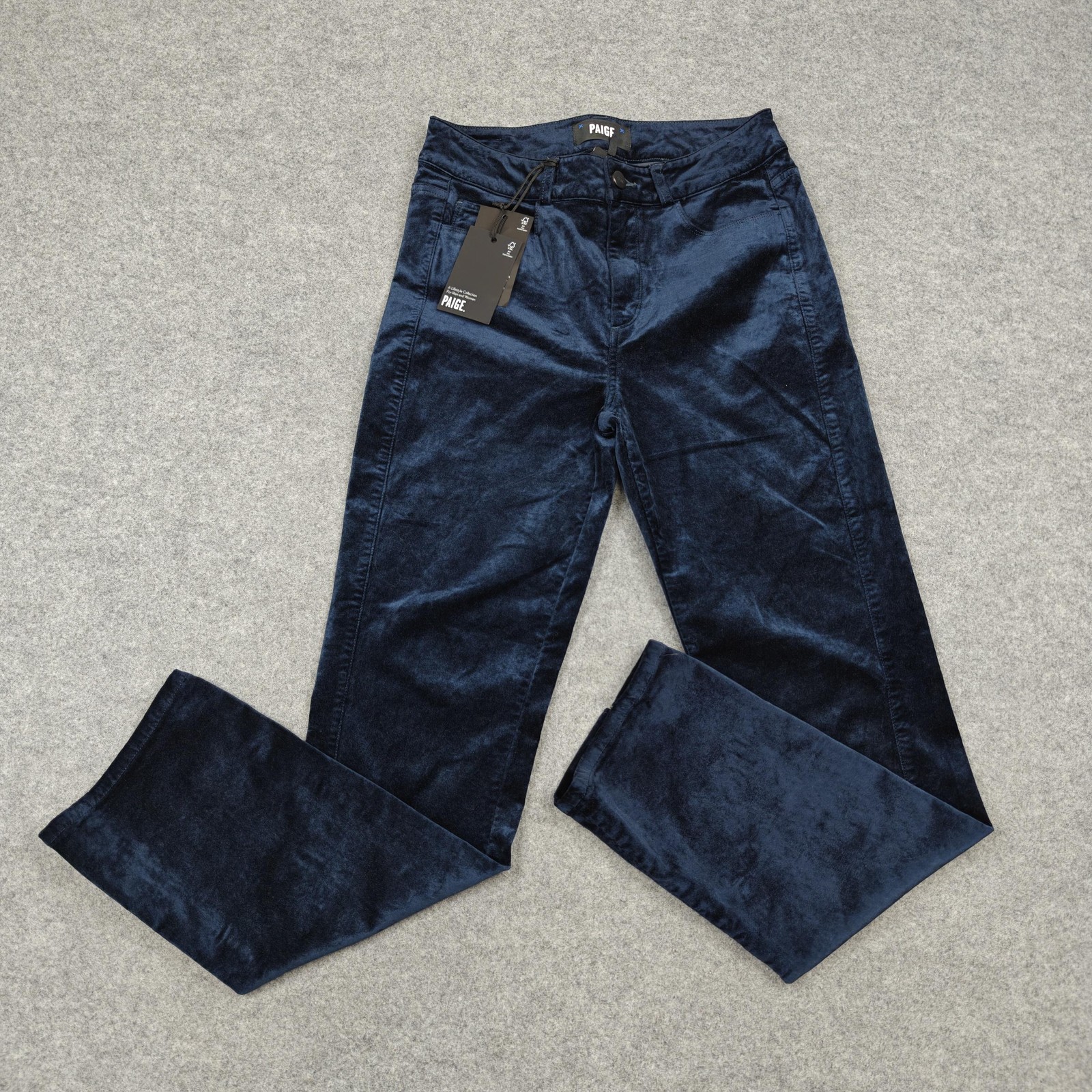 Paige Cindy Twisted Seam Split Jeans Womens 25 Navy Velvet High Rise Straight