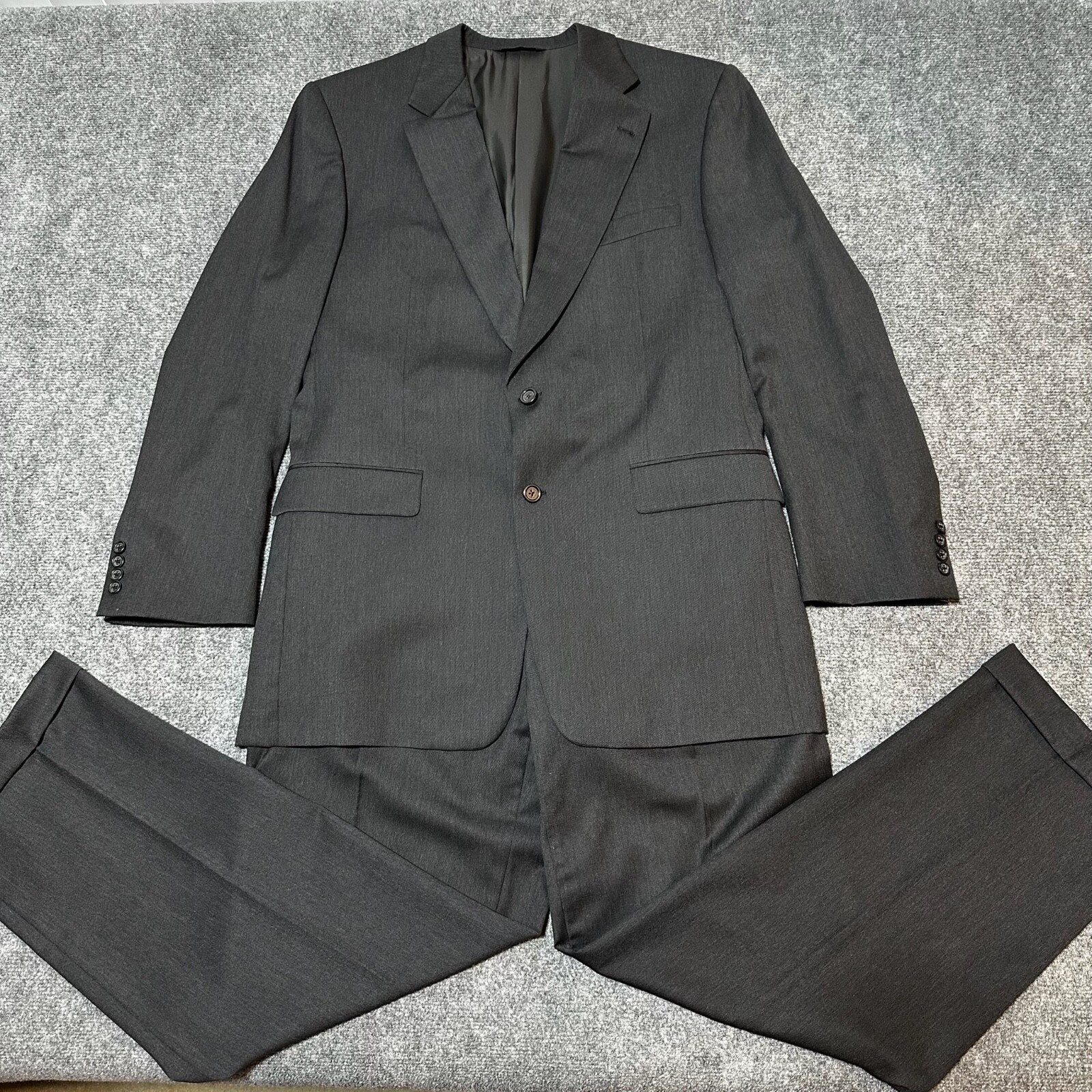 Burberry London Suit Mens 43 Long Charcoal Wool Pleated Pants Made In USA