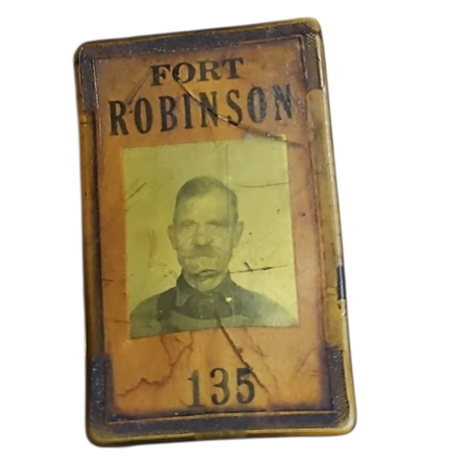 Antique Fort Robinson Employee ID Badge 135 Celluloid Pin Back Vintage Americana Antique Fort Robinson Employee ID Badge 135 Celluloid Pin Back Vintage Americana