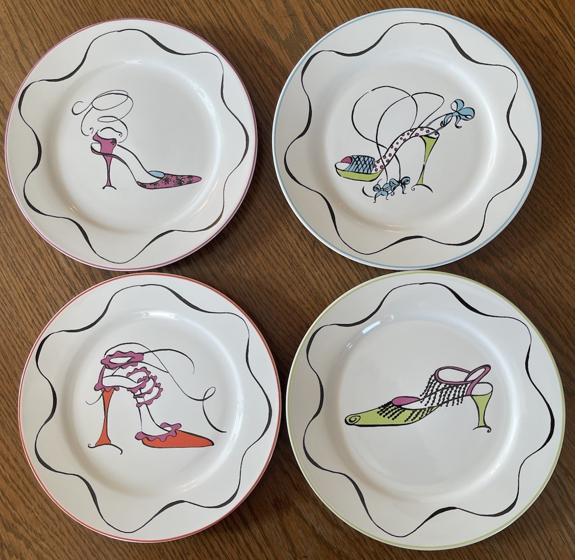 Rosanna French Inspired High Heel Stiletto Shoes Salad Plates Set Of 4 Pre-owned Rosanna French Inspired High Heel Stiletto Shoes Salad Plates Set Of 4 Pre-owned