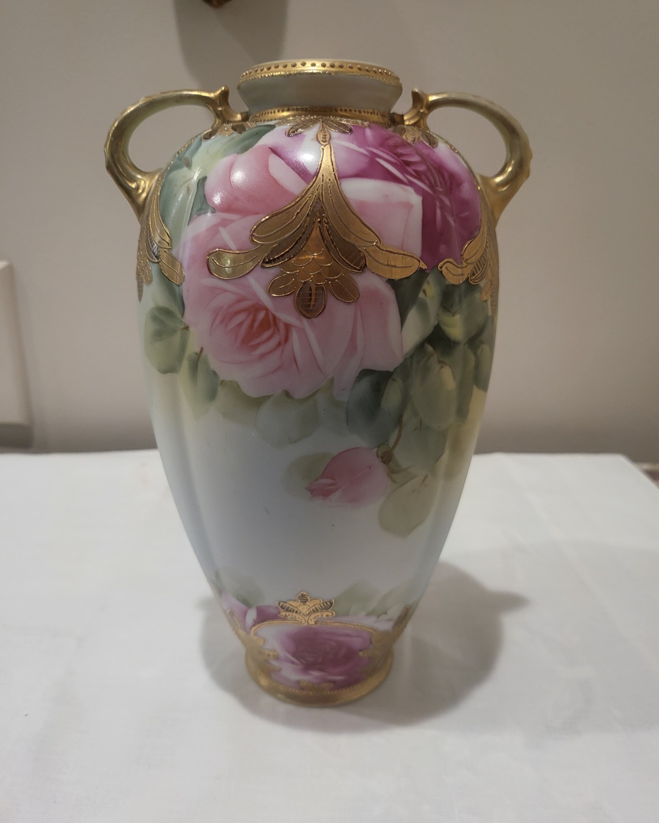Antique Large Japanese Gilt Floral Double Handle Porcelain Vase Antique Large Japanese Gilt Floral Double Handle Porcelain Vase