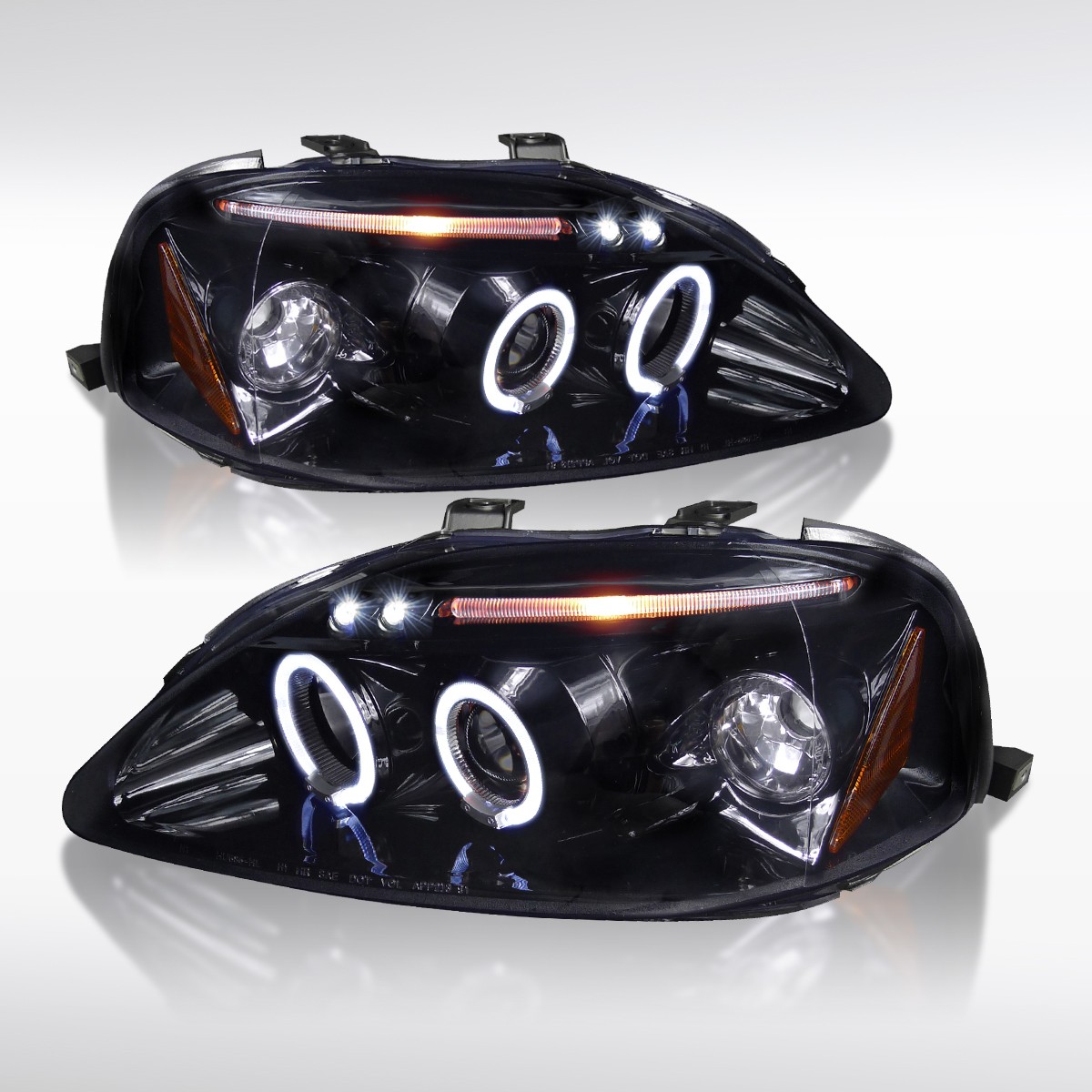 Fit 1999-2000 Honda Civic Smoke Black LED Halo Projector Headlights Lamps 99-00 Fit 1999-2000 Honda Civic Smoke Black LED Halo Projector Headlights Lamps 99-00