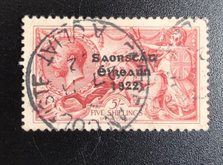 GB 1922 Ireland overprint on 5/- Seahorse - Superb fine used GB 1922 Ireland overprint on 5/- Seahorse - Superb fine used