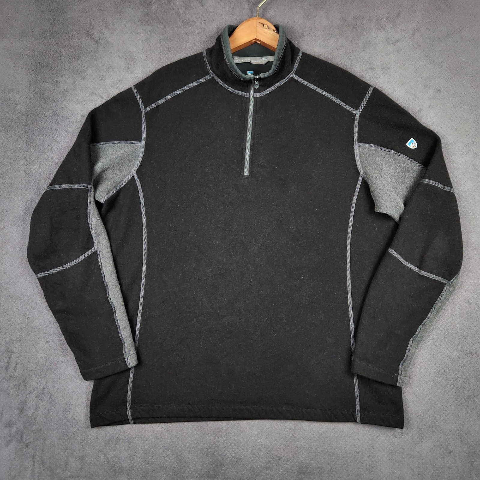 Kuhl Revel 1/4 Zip Sweater Mens Large Black Gray Pullover Performance Kashmira