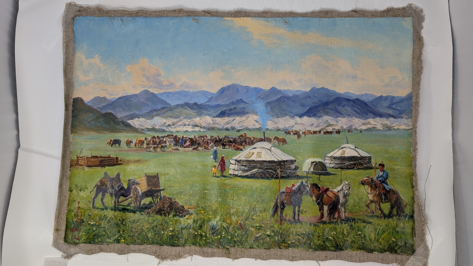 Vintage 1994 Central Asian Steppe Yurt Oil Painting Ex Michael Joo Collection