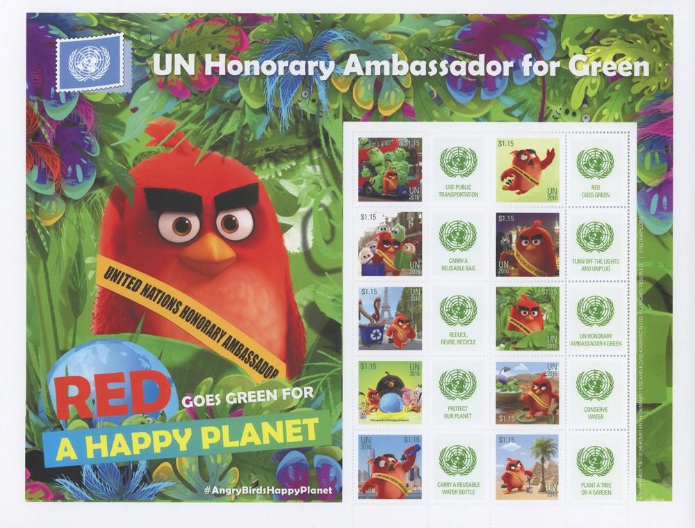 UN 2016 NEW YORK PERSONALIZED SHEET MNH ANGRY BIRDS SCOTT 1131 (S-72)