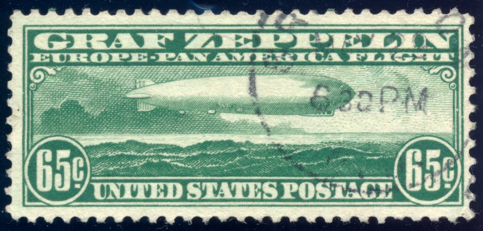 US C13 65c Graf Zeppelin Airmail 1930 Zeppelin over Atlantic Ocean F-VF used US C13 65c Graf Zeppelin Airmail 1930 Zeppelin over Atlantic Ocean F-VF used