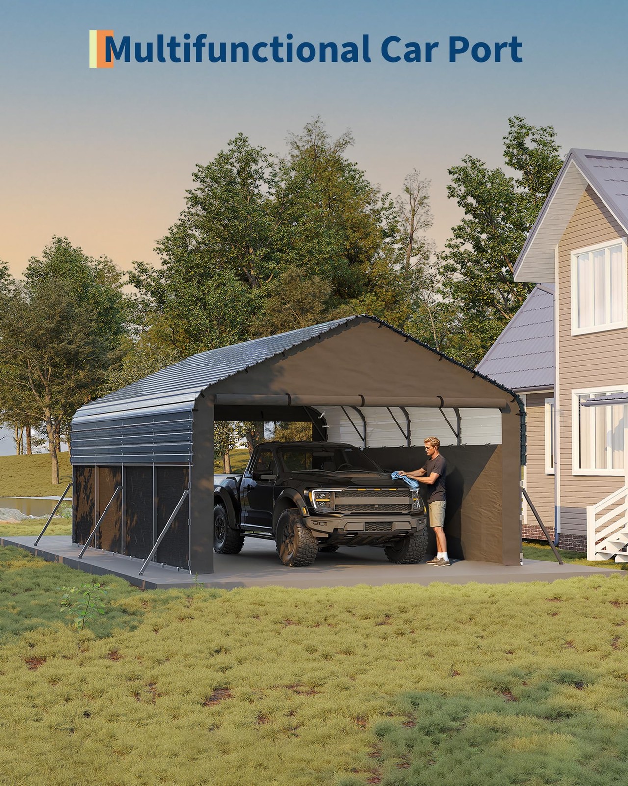 12x25FT Heavy Duty Metal Carport with Removable 220 g Tarp Enclosed Car Ports