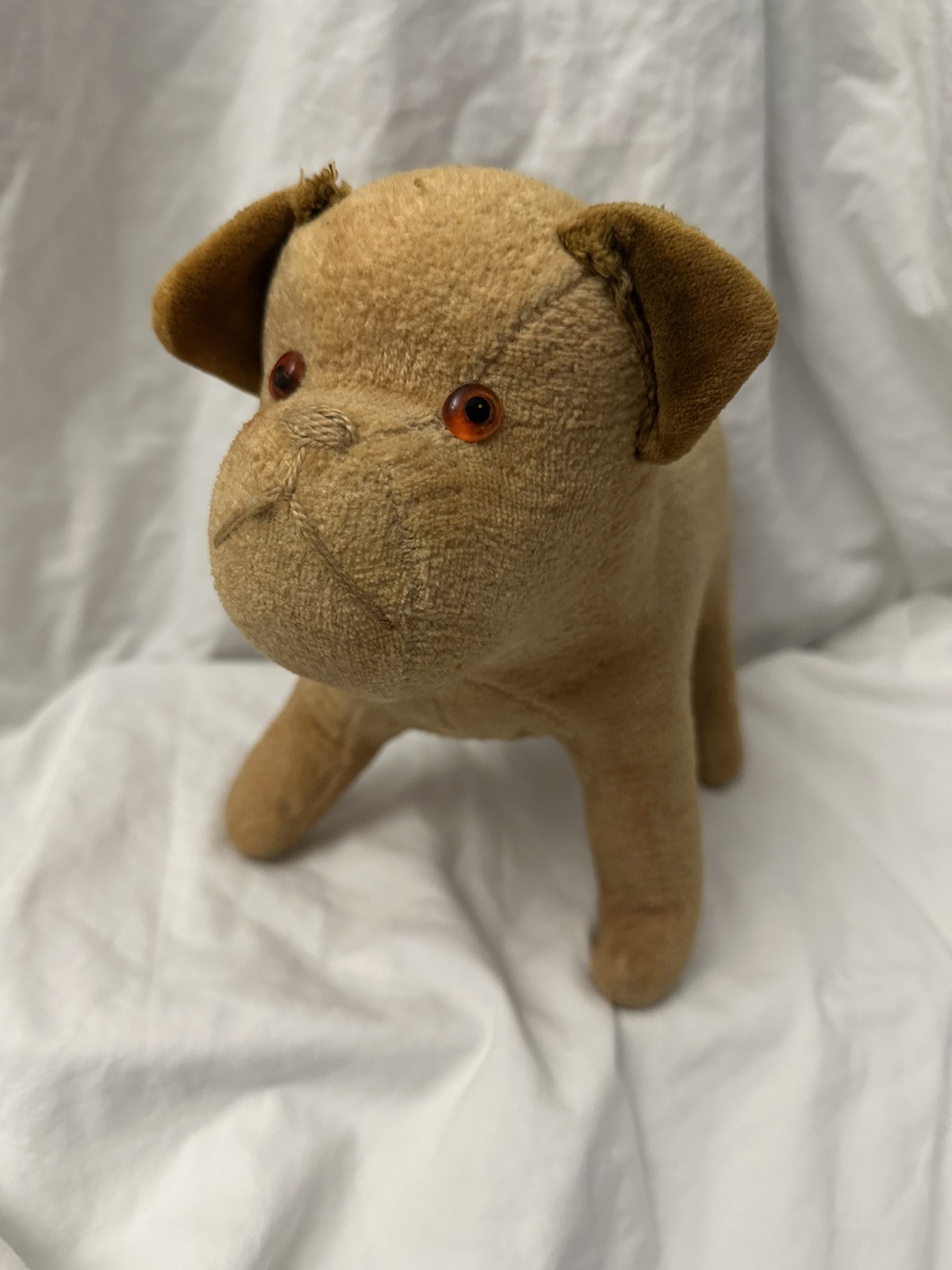 Antique 1920s Velvet Stuffed Dog Toy Glass Eyes Squeaker Non-Working Rare 20s