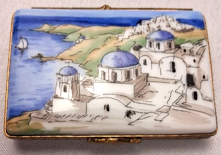Vtg Limoges Peint Main Trinket Box Postcard Souvenir de Santorini Greece Heart Vtg Limoges Peint Main Trinket Box Postcard Souvenir de Santorini Greece Heart