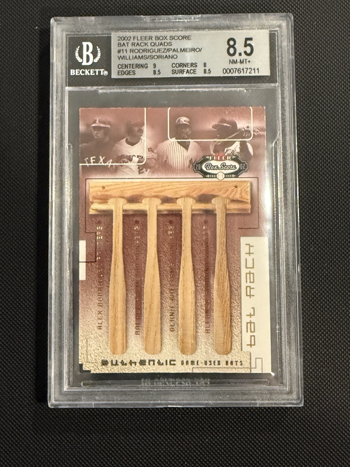 2002 Fleer - Bat Rack Quad Relic Arod Bernie Soriano Palmeiro #RPWS /150 BGS 8.5 2002 Fleer - Bat Rack Quad Relic Arod Bernie Soriano Palmeiro #RPWS /150 BGS 8.5