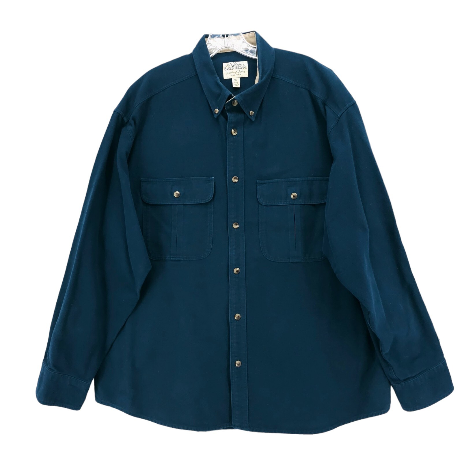 CABELAS Blue Long Sleeve Shirt 100% Cotton Size XL - 2 HOLES