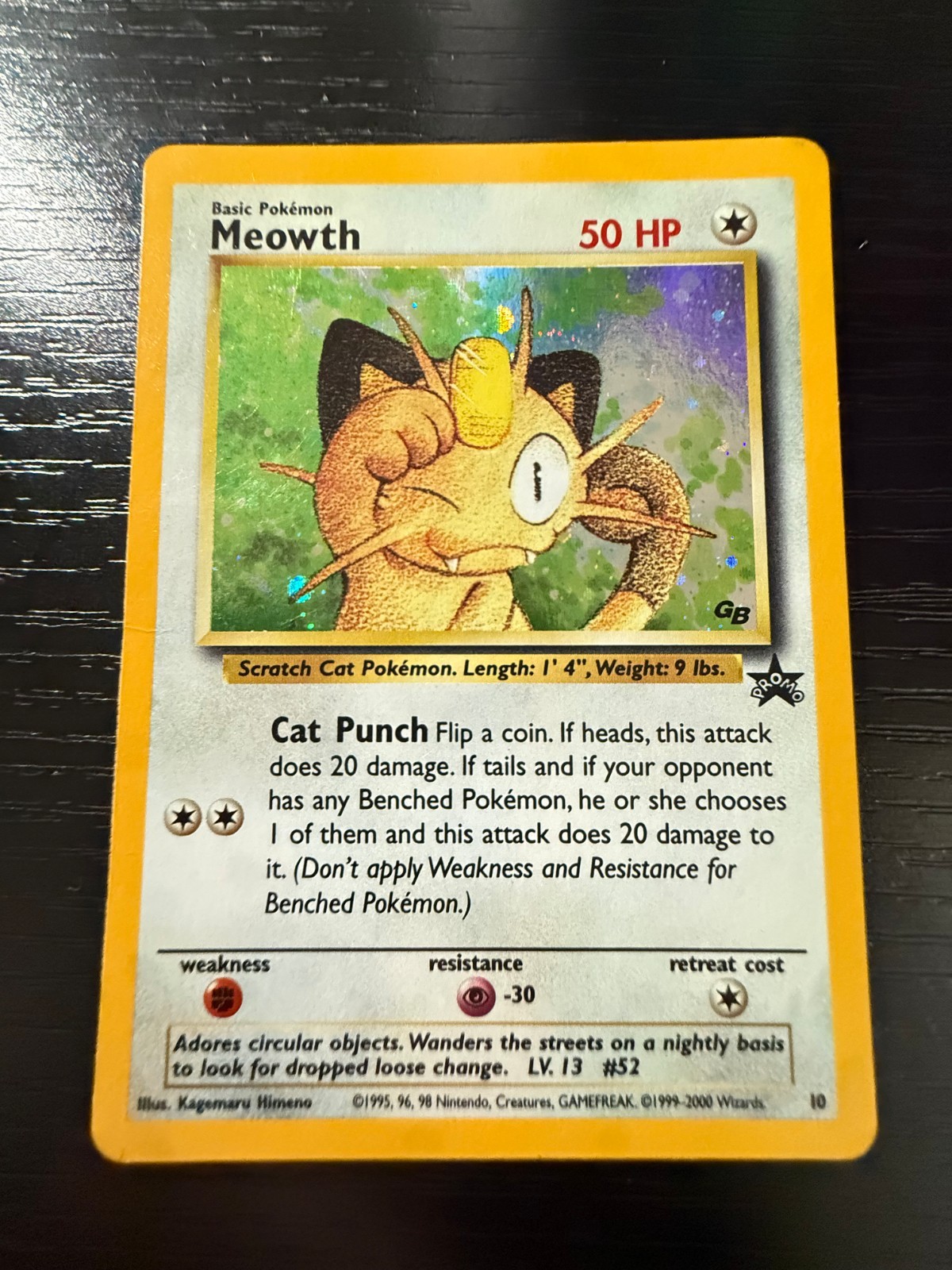 Wizards of the Coast Pokemon Meowth #10 Team Rocket Holo Black Star Promo 2000 Wizards of the Coast Pokemon Meowth #10 Team Rocket Holo Black Star Promo 2000