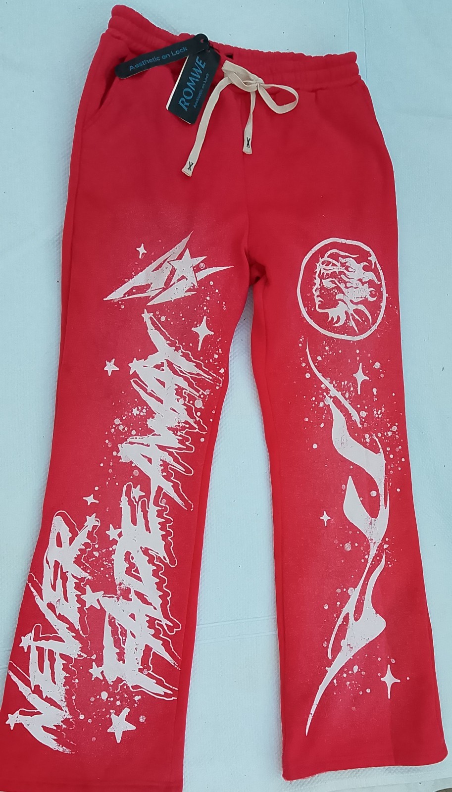 NWT ROMWE Red Wht Bold Graphic Unisex Spring Casual Streetwear Leisure Pants Lg NWT ROMWE Red Wht Bold Graphic Unisex Spring Casual Streetwear Leisure Pants Lg