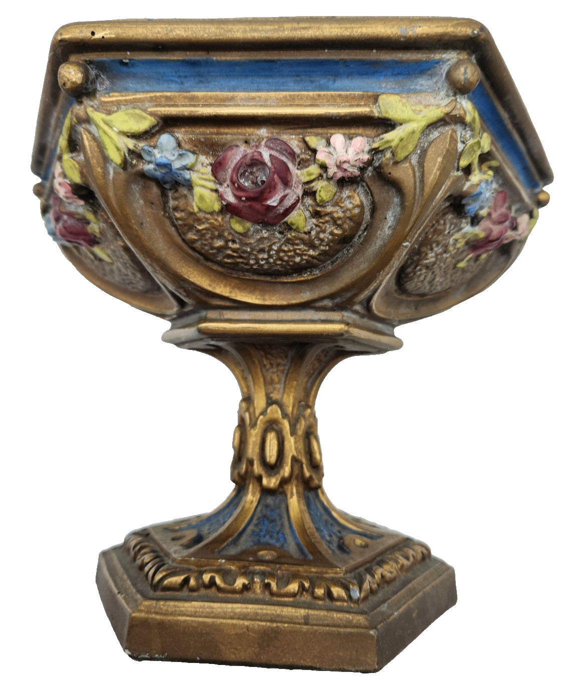 ANTIQUE ART DECO BRONZE GLAZE CENTERPIECE TAZZA COMPOTE FOOTED BOWL HAND PAINTED ANTIQUE ART DECO BRONZE GLAZE CENTERPIECE TAZZA COMPOTE FOOTED BOWL HAND PAINTED
