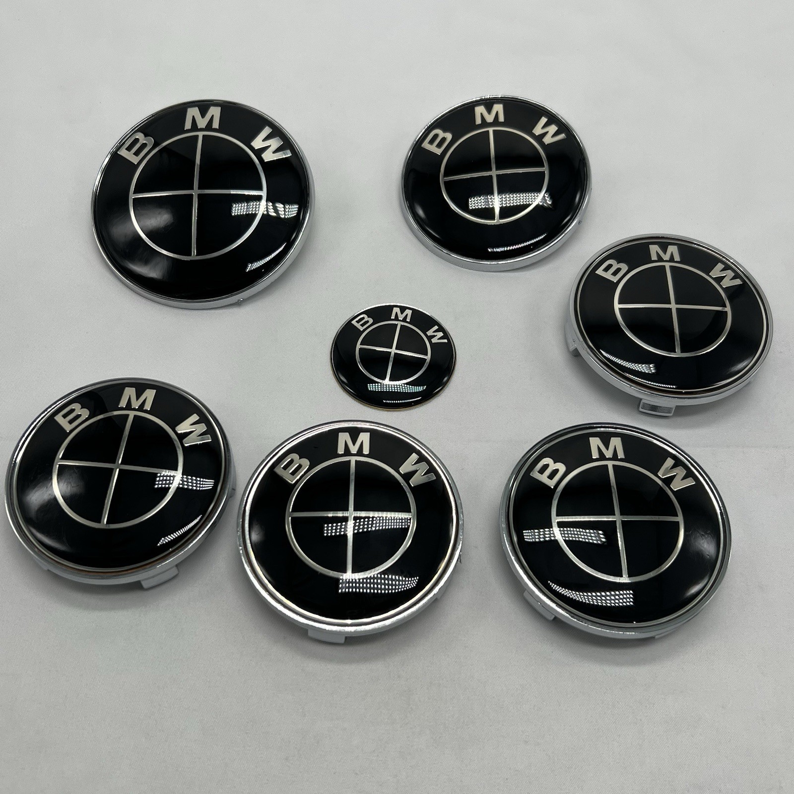 7Pcs Hood Trunk Emblem Centre Caps Badges Set 82mm 74mm 4x68mm 45mm for BMW