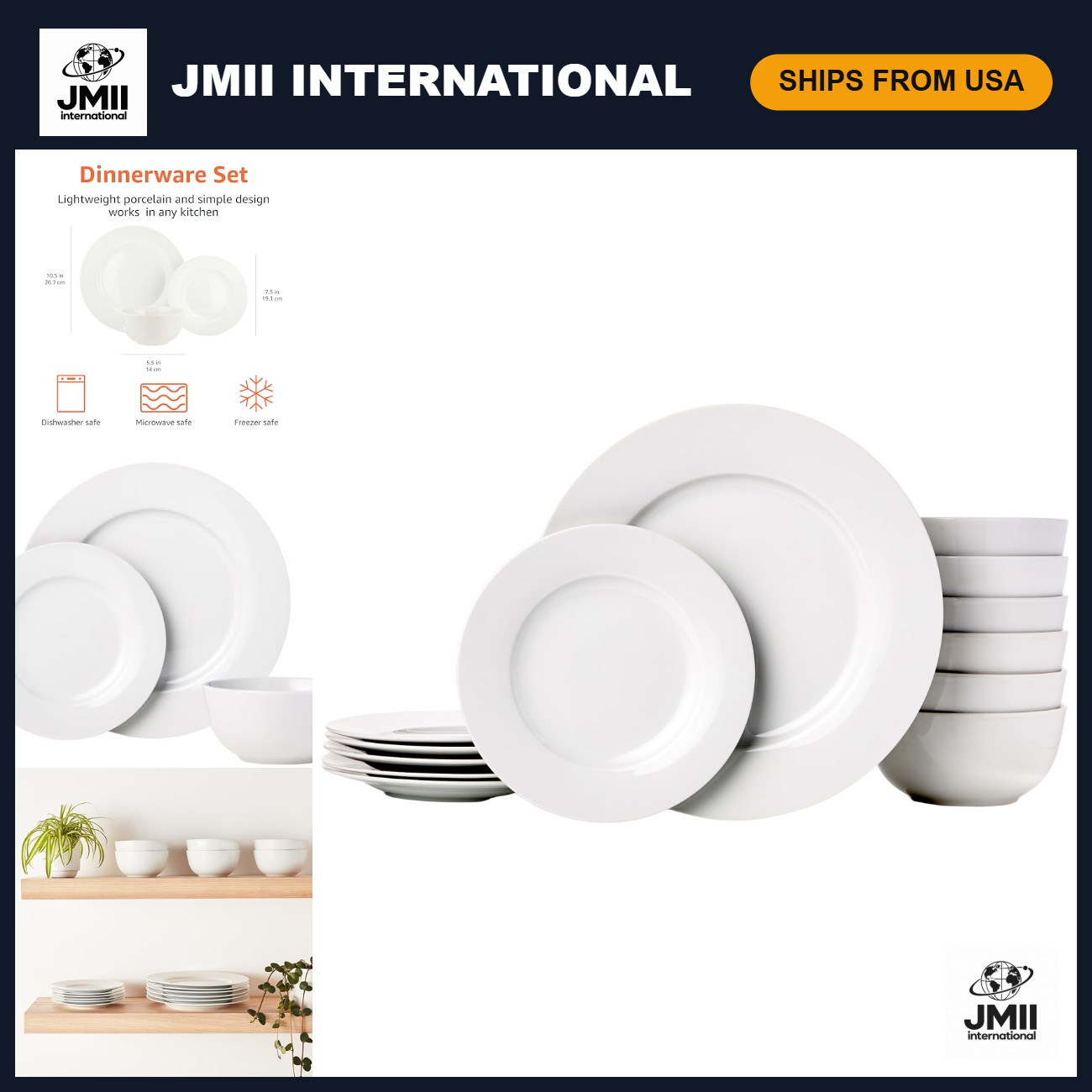 18-Piece White Porcelain Dinnerware Set, Service for 6, Microwave & Dishwasher S 18-Piece White Porcelain Dinnerware Set, Service for 6, Microwave & Dishwasher S