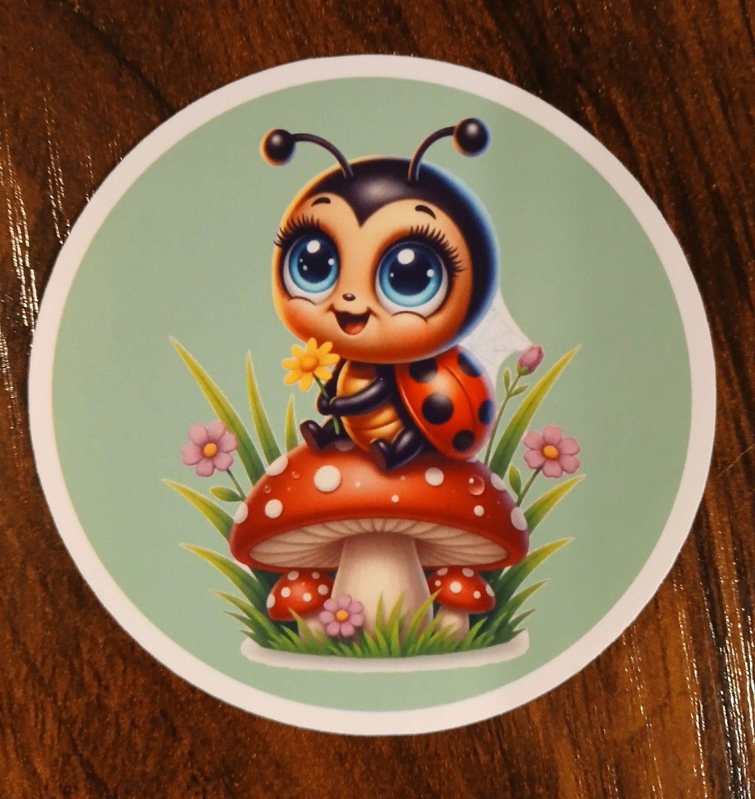 Cute Ladybug Mushroom Vinyl Sticker 