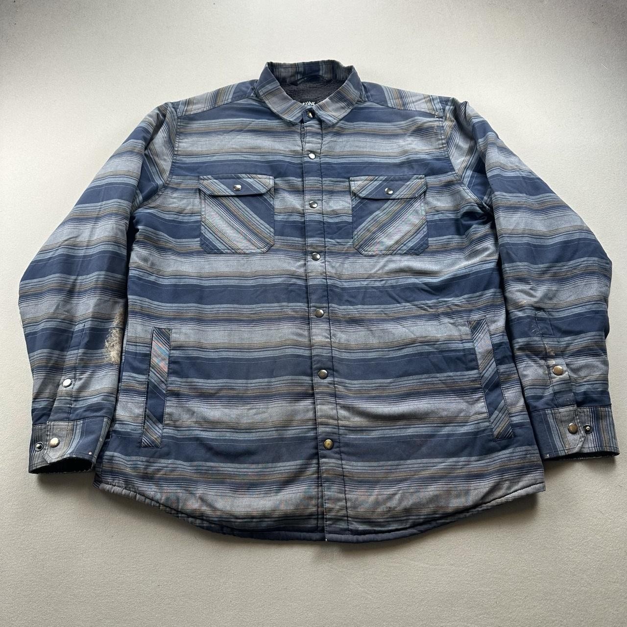 Kuhl Joyrydr Shirt-Jac Jacket Mens Large Blue Gray Sherpa Fleece Line Snap Front Kuhl Joyrydr Shirt-Jac Jacket Mens Large Blue Gray Sherpa Fleece Line Snap Front