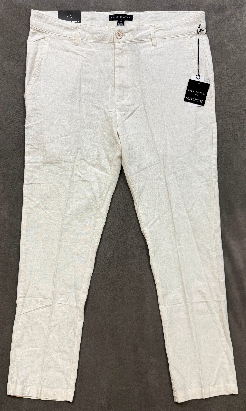 NWT SAKS FIFTH AVENUE WHITE LINEN BLEND PANTS SZ 34
