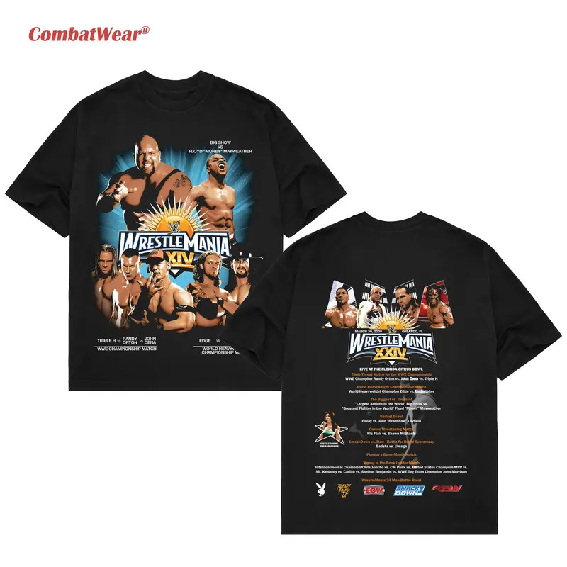 COMBATWEAR WrestleMania 24 WWE Wrestling Legend Vintage Graphic Cotton Tee