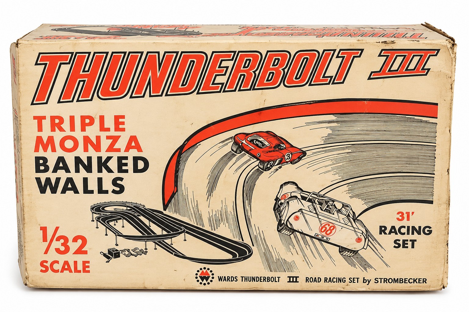 Vintage 1968 Strombecker Wards Thunderbolt III 1/32 Slot Car Racing Set