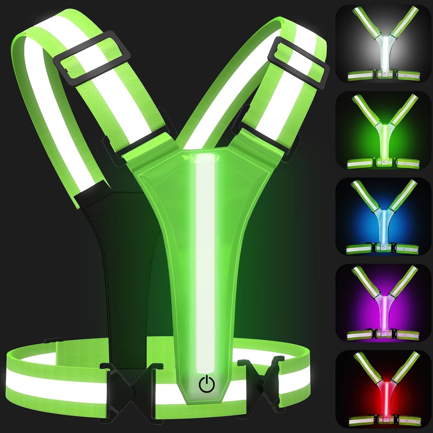 LED Reflective Vest Running Gear, 5 Colors Lights Up Running Vest for Night Walk LED Reflective Vest Running Gear, 5 Colors Lights Up Running Vest for Night Walk