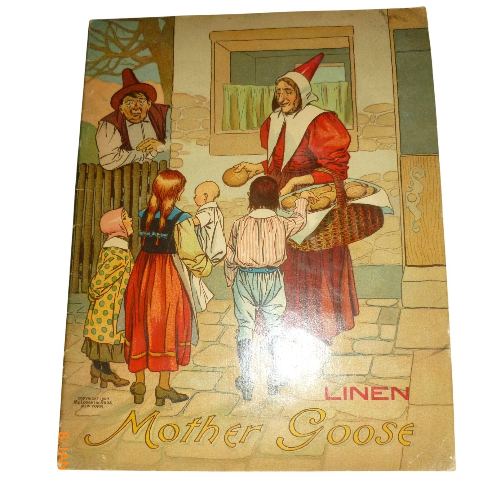 Antique 1907 Mother Goose Linen Book McLoughlin Bros Home Series Nursery Rhymes