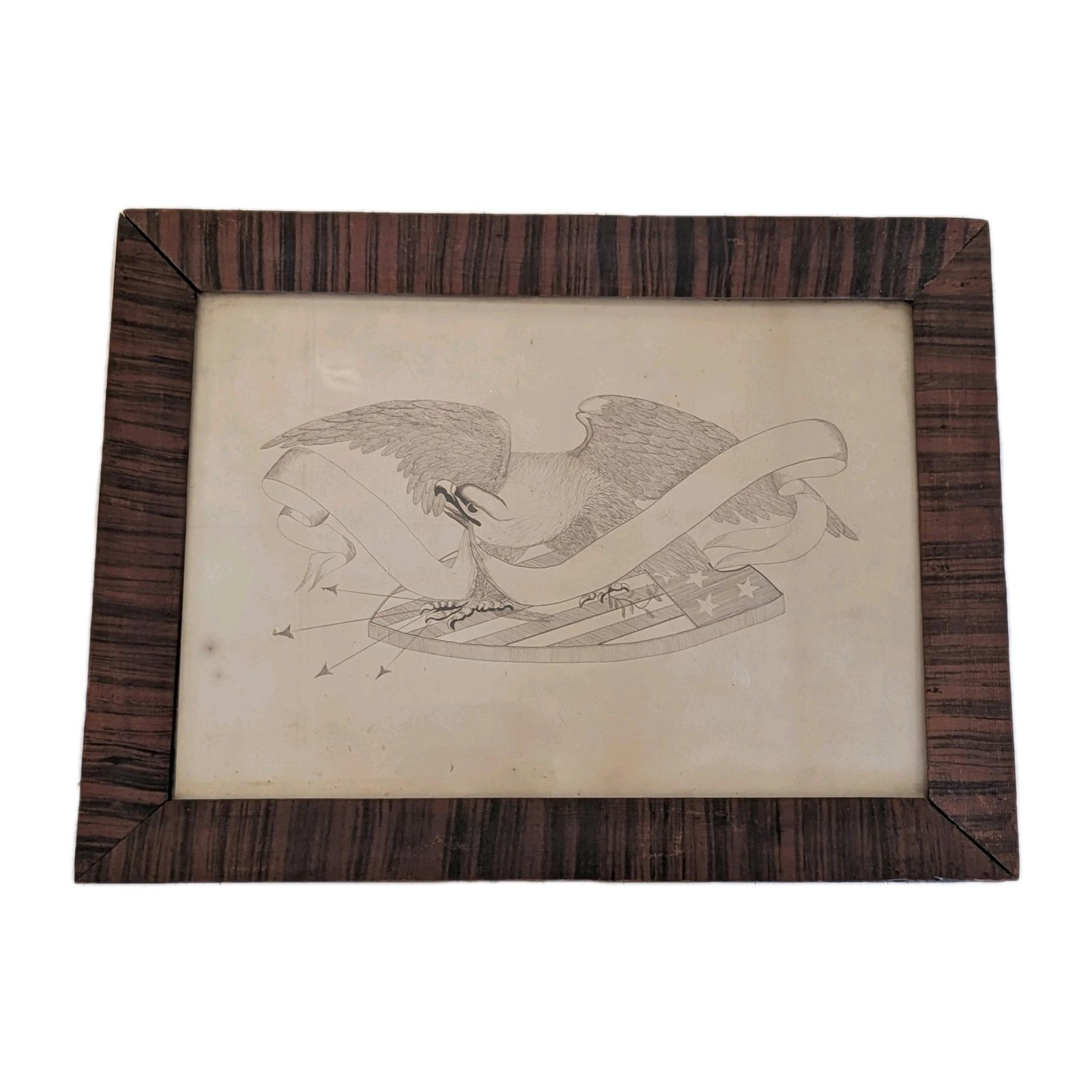 Antique c 1850 Lg  Ornamental Penmanship Calligraphy American Eagle Drawing.AAFA