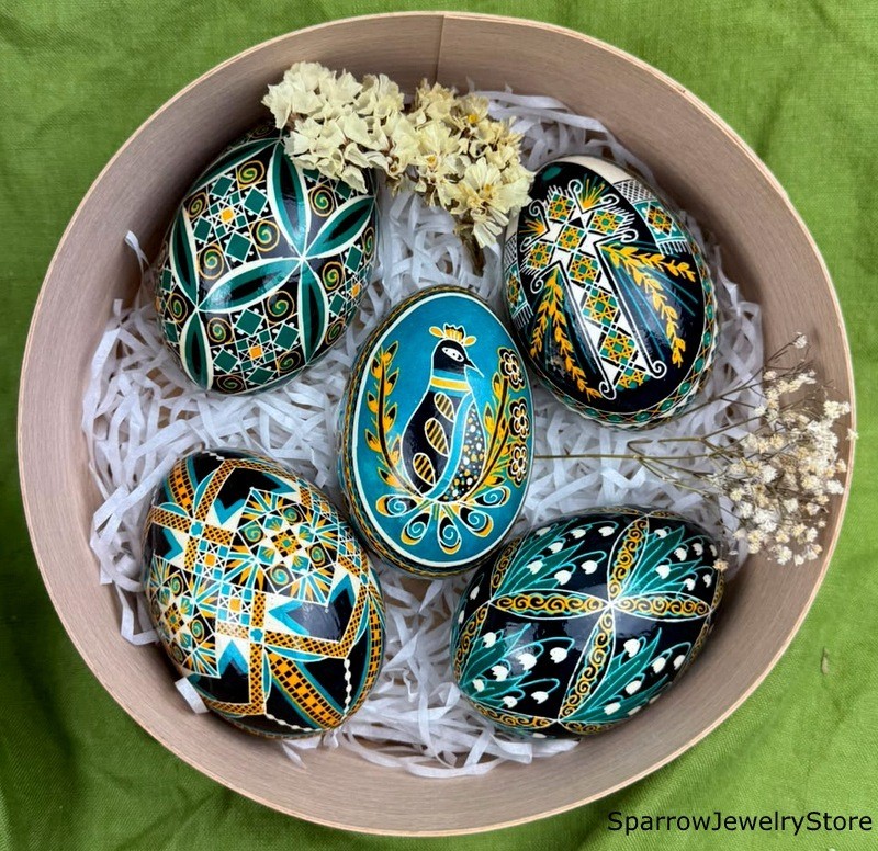 SET of 5 Goose high quality easter egg Real Ukrainian Easter eggs Pysanky 
