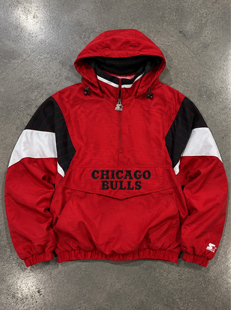 Chicago Bulls Starter Half-Zip Hooded Jacket - Red Chicago Bulls Starter Half-Zip Hooded Jacket - Red