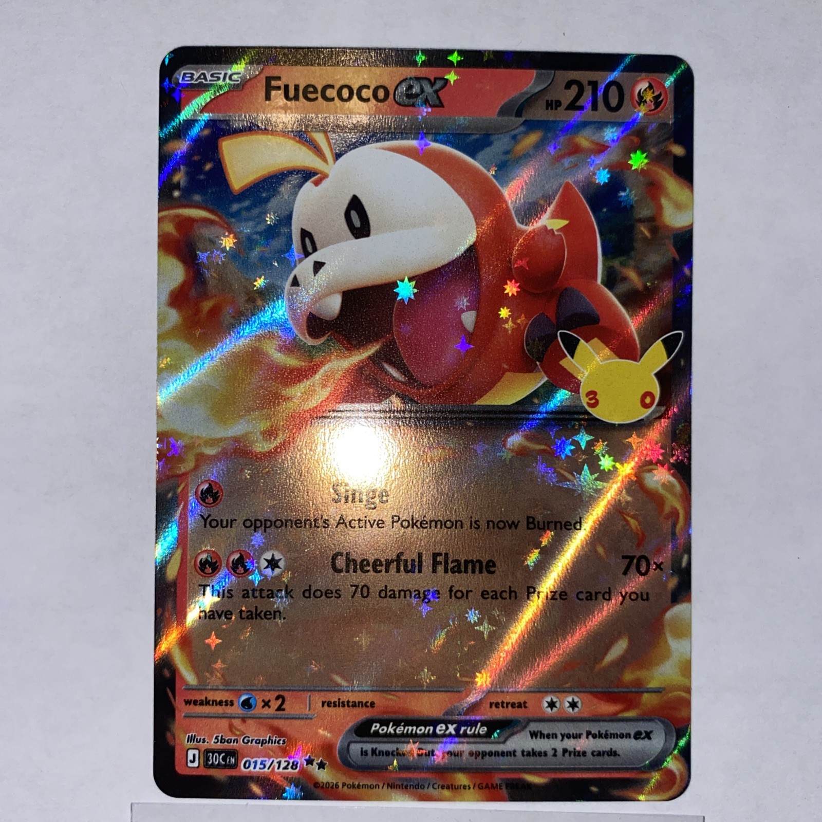 The Pokémon Company Fuecoco ex 30th Anniversary EX Holo English 015/128 The Pokémon Company Fuecoco ex 30th Anniversary EX Holo English 015/128
