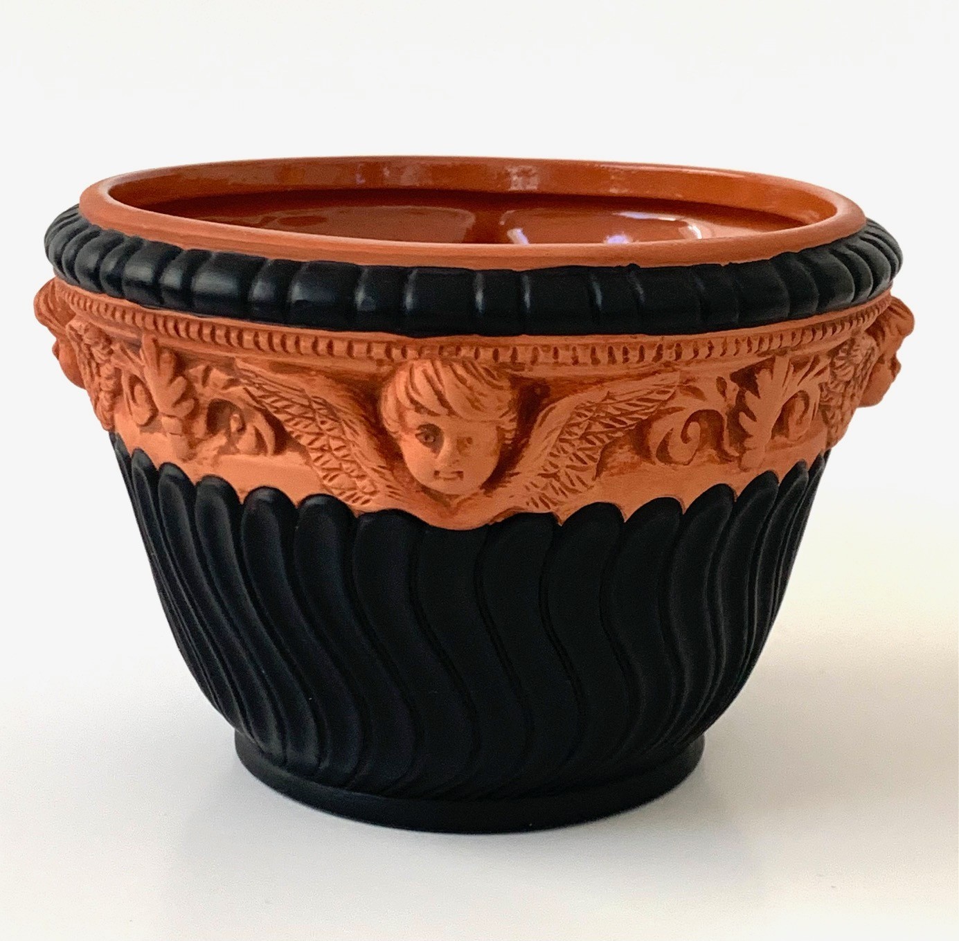 Vintage Wedgwood terracotta on black Jasperware bowl cachepot cherubs  6
