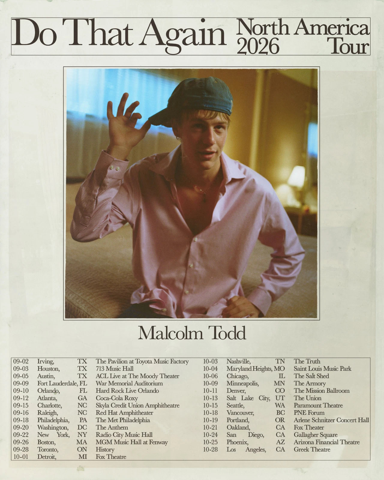 Malcolm Todd Do That Again Tour 2026 Concert Poster Malcolm Todd Do That Again Tour 2026 Concert Poster