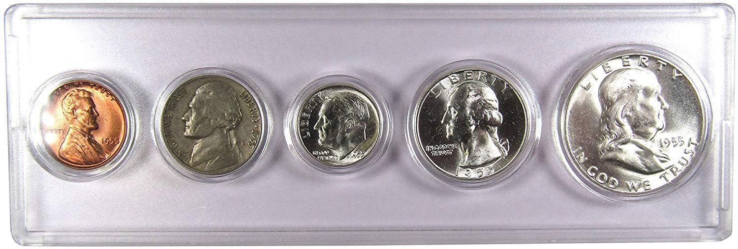 1955 Year Set 5 Coins in Circulated or Better Condition Gift Set