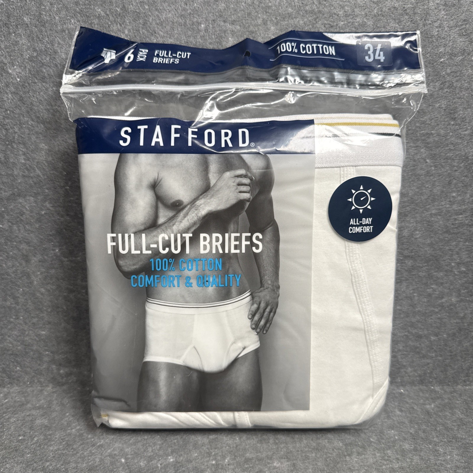 STAFFORD 6 Pack 100% Cotton Men\'s Full Cut White Briefs Size 34 NEW JC Penny STAFFORD 6 Pack 100% Cotton Men\'s Full Cut White Briefs Size 34 NEW JC Penny