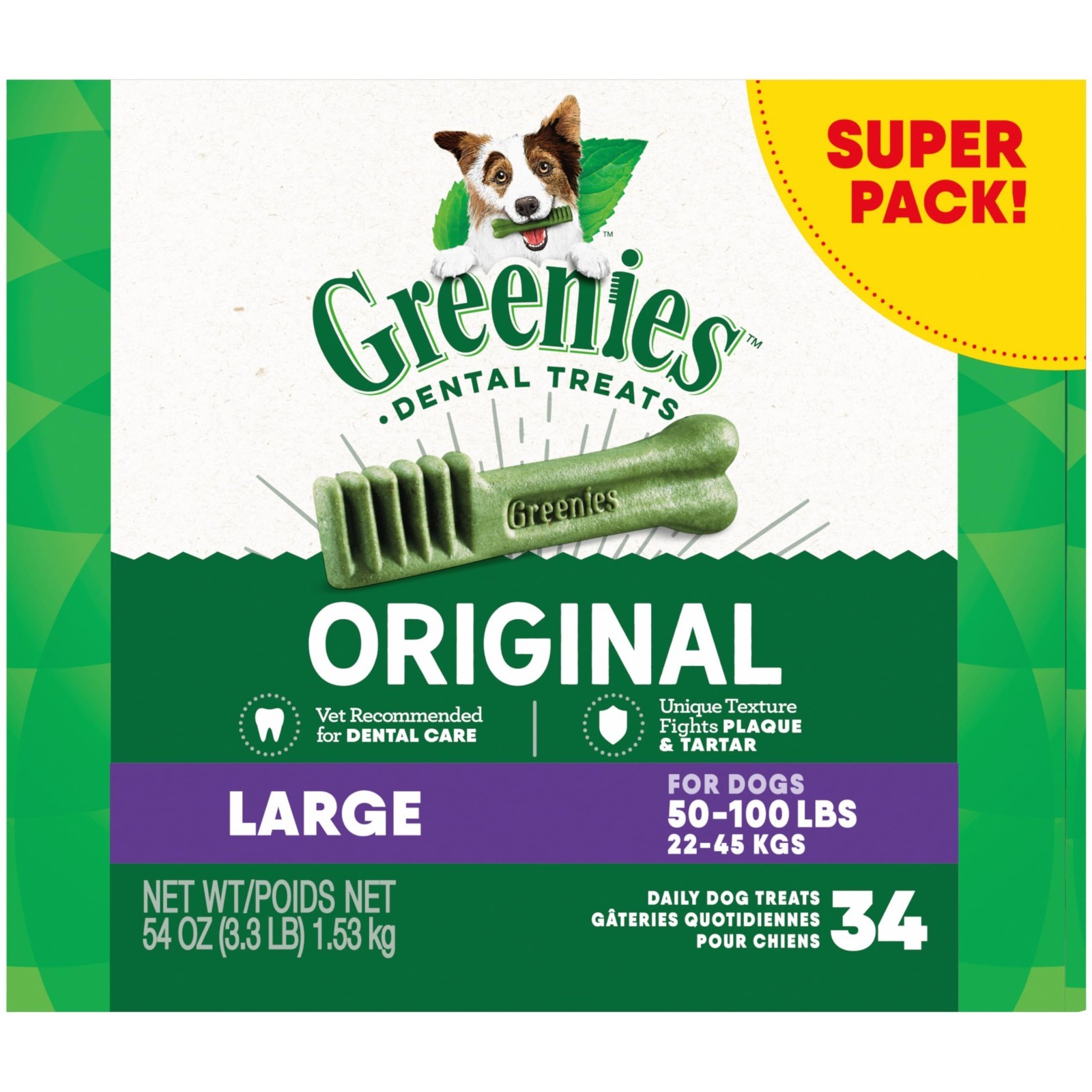 Greenies Original Large Dental Dog Treats, 54 oz. Pack (34 Treats) Greenies Original Large Dental Dog Treats, 54 oz. Pack (34 Treats)