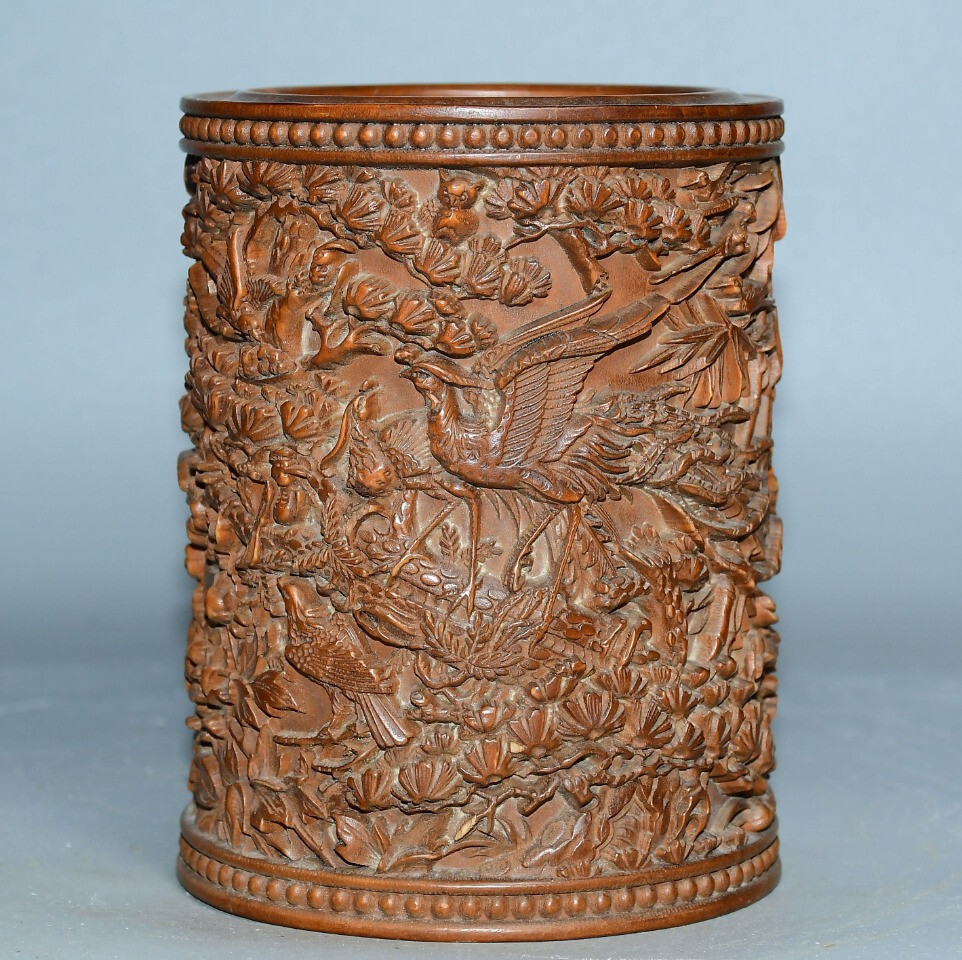 Collect Fine small leaf boxwood bird pilgrimage to phoenix pen holder decoration