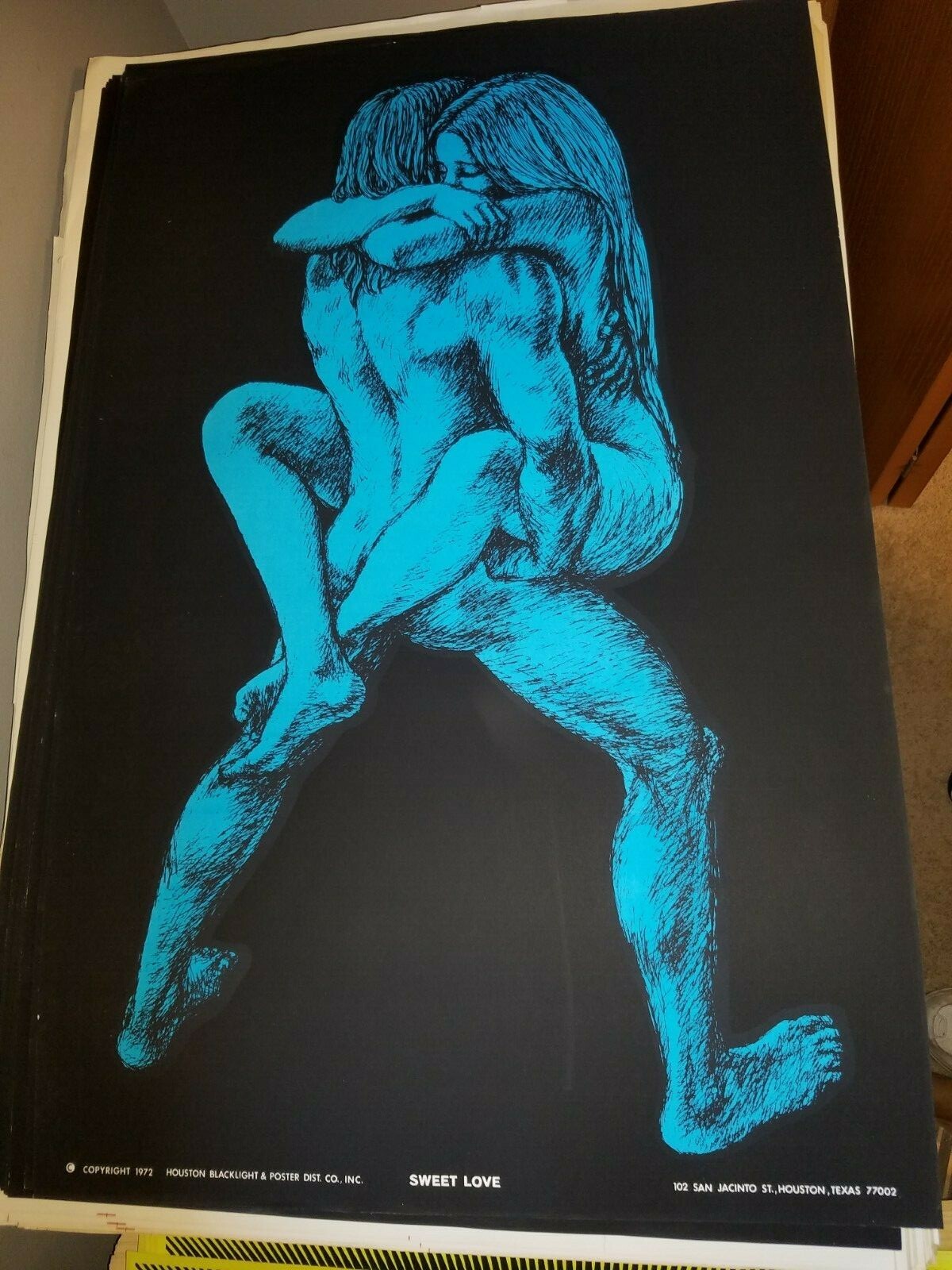 SWEET LOVE VINTAGE 1972 BLACKLIGHT HEADSHOP POSTER By Warren Dillon -NICE