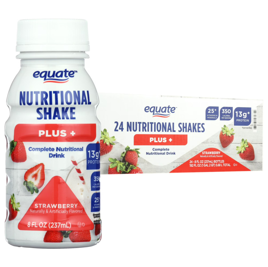 FLASH SALE-Equate Nutritional Shake Plus, Strawberry, 8 fl oz, 24 Count (3 pack)