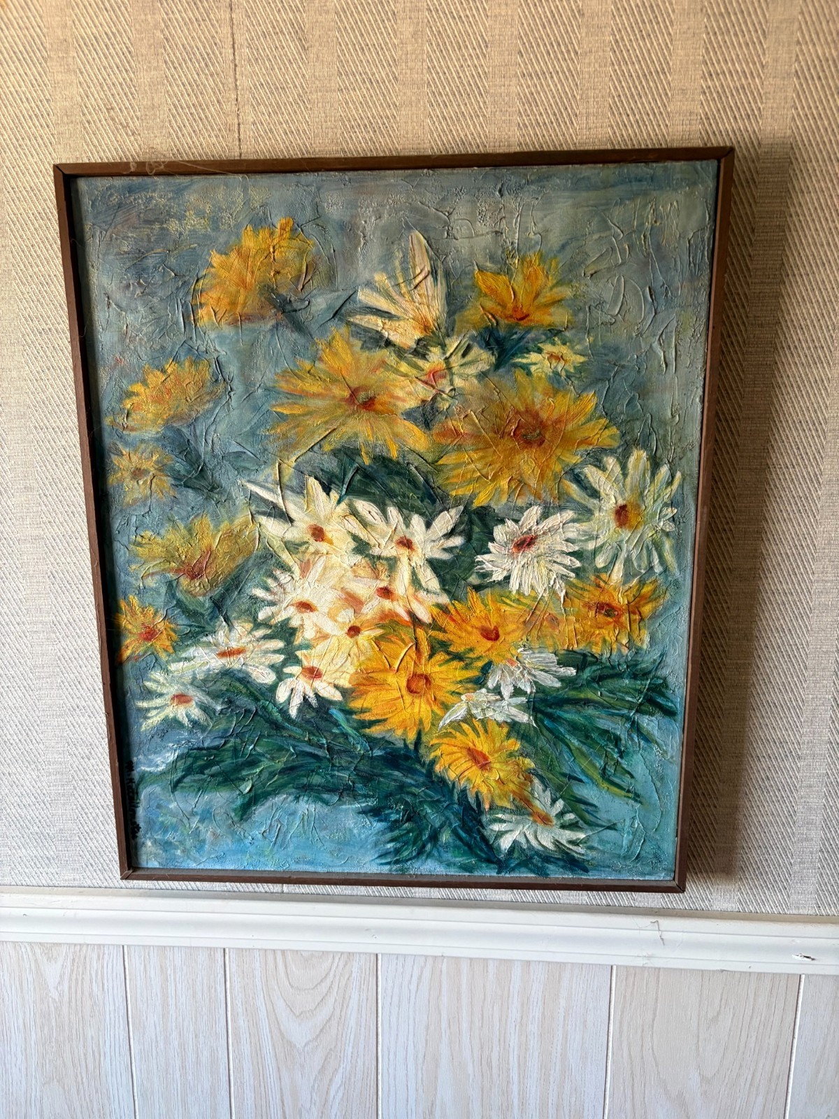 Large Vintage 1960s Mid-Century Floral Impasto Oil Painting M. Katsilometes