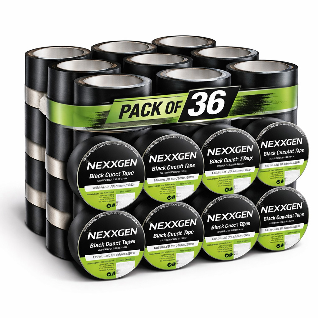 Pk of 36 NEXXGEN Black Duct Tape 2 in x 10 yd Strong Adhesive Heavy Duty Repair