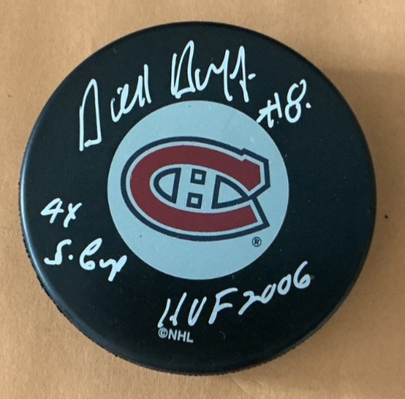 DICK DUFF SIGNED Montreal CANADIENS LOGO PUCK HOF 2006 4x Stanley cup COA DICK DUFF SIGNED Montreal CANADIENS LOGO PUCK HOF 2006 4x Stanley cup COA