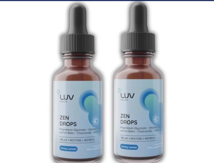 LUV Zen Drops Stress Support with Magnesium Glycinate and Lemon BalM 2 PACK.